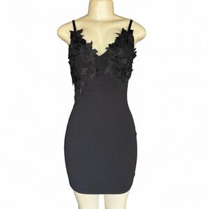 Haute Monde Black Floral Lace Mini Dress
